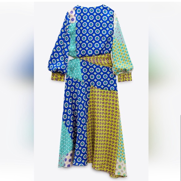 ZARA PATCHWORK PRINT MIDI DRESS - Picture 4 of 4